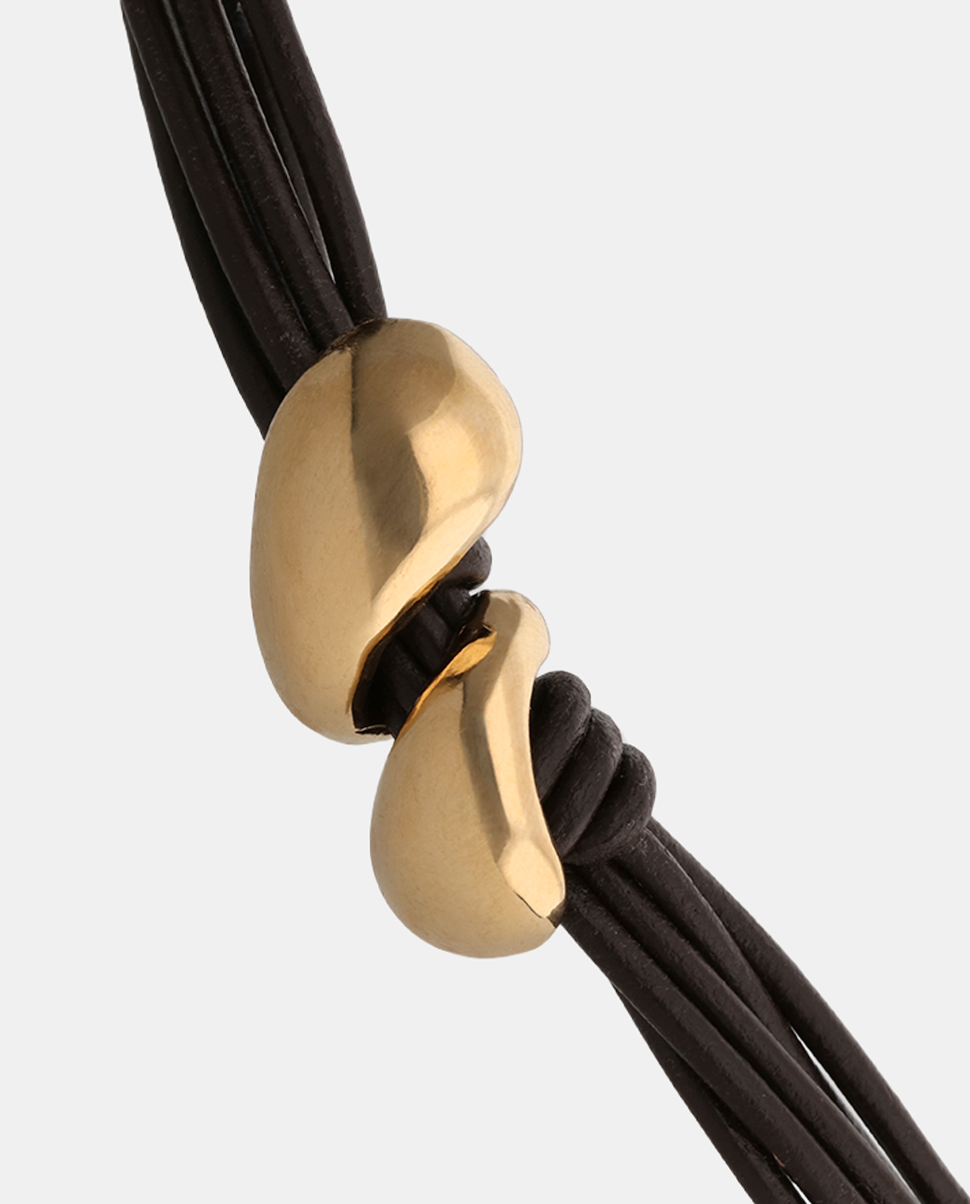 Pulseira de Couro com Duas Gotas Banhadas em Ouro 18k Ouro-3