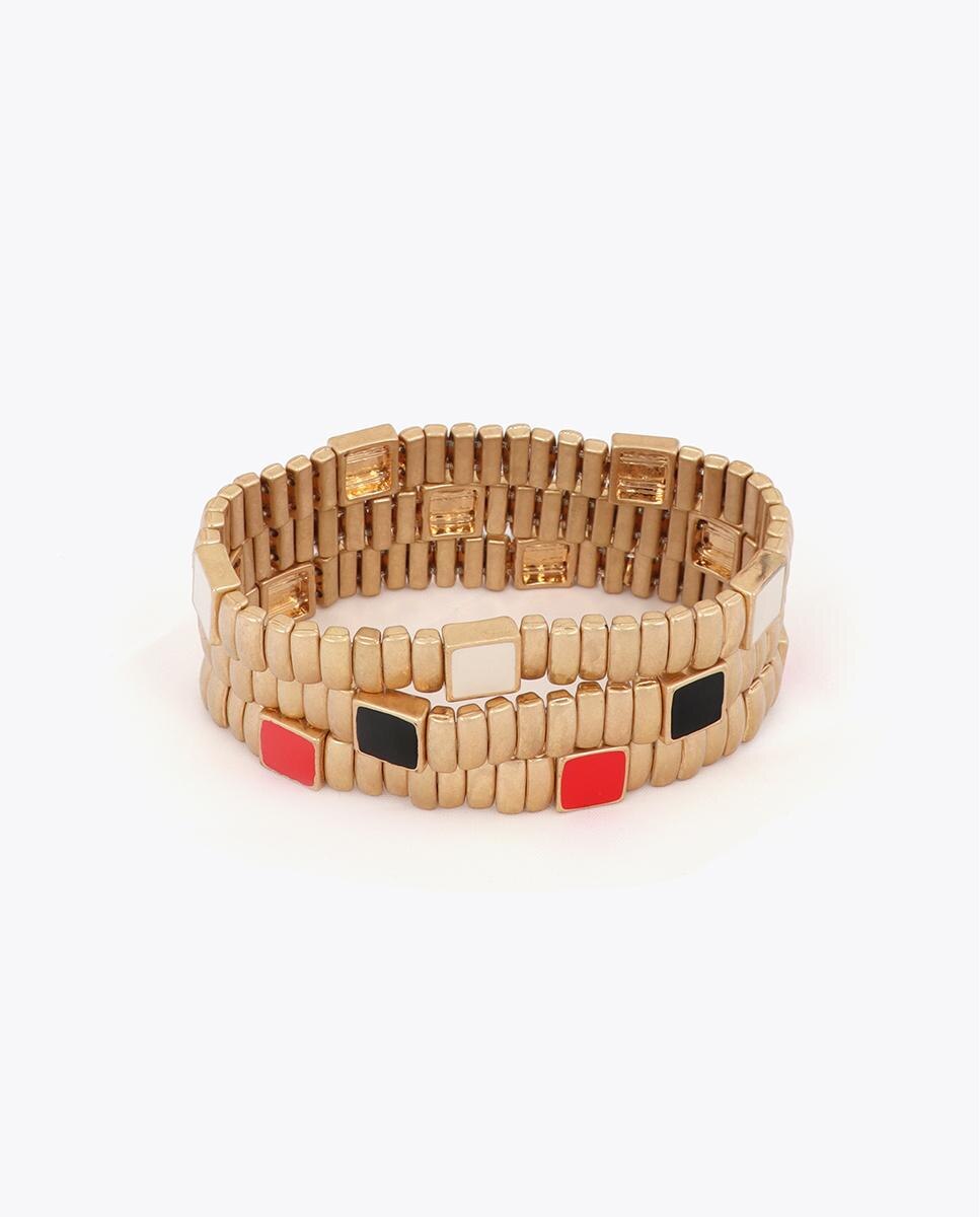 Pulseira com Charms Elásticas Metálicas com Detalhes de Cor Multicolor-2