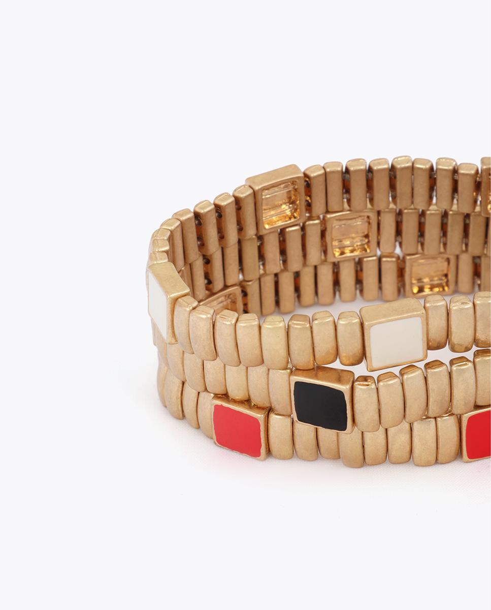 Pulseira com Charms Elásticas Metálicas com Detalhes de Cor Multicolor-5