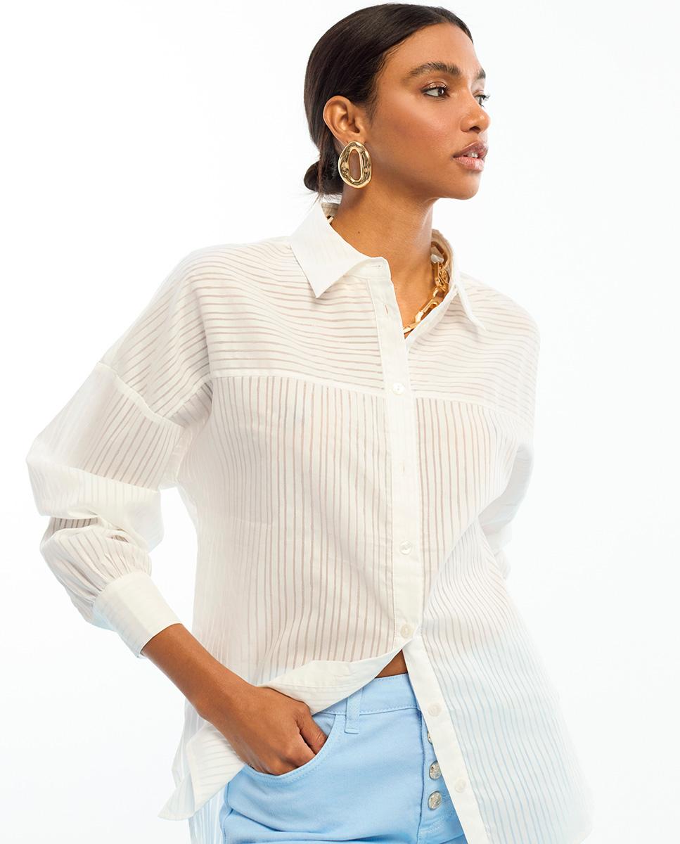 Camisa de Popelina às Riscas Branco-2