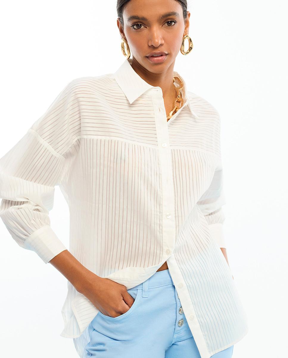 Camisa de Popelina às Riscas Branco-3