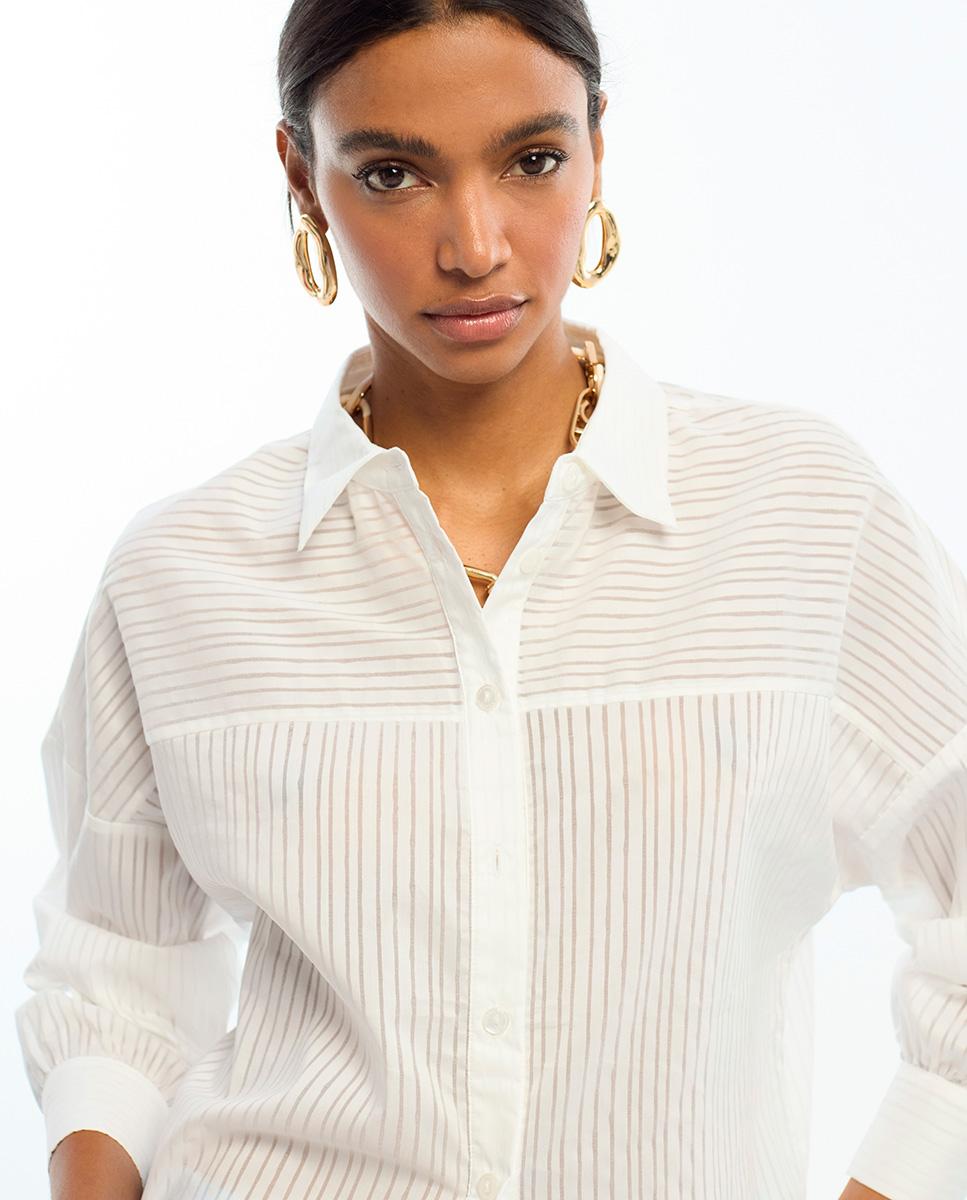 Camisa de Popelina às Riscas Branco-4