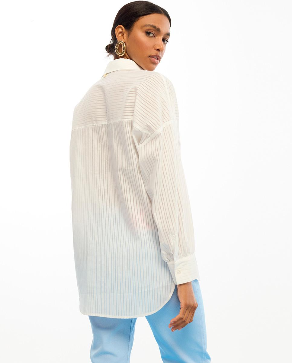 Camisa de Popelina às Riscas Branco-5