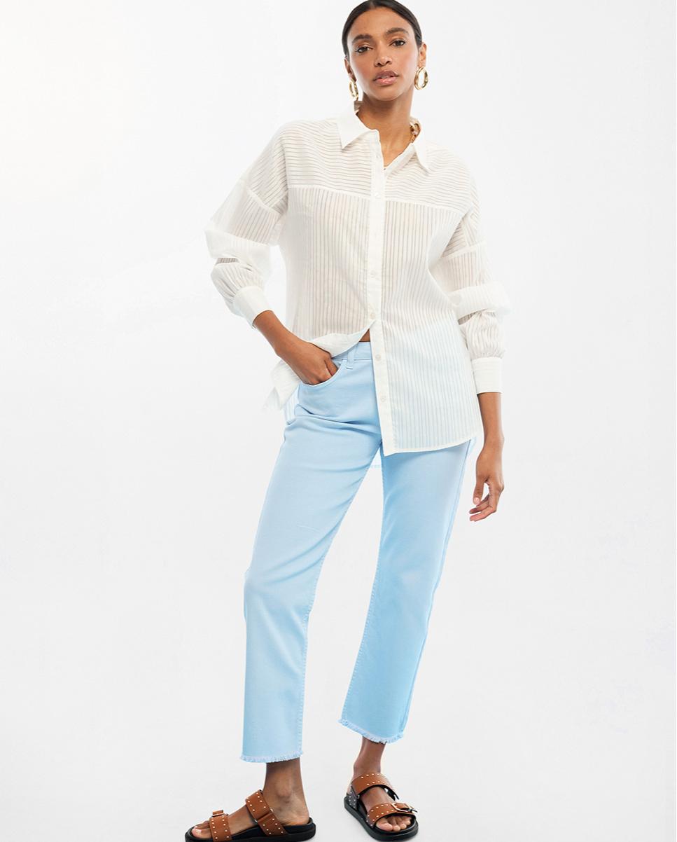 Camisa de Popelina às Riscas Branco-6
