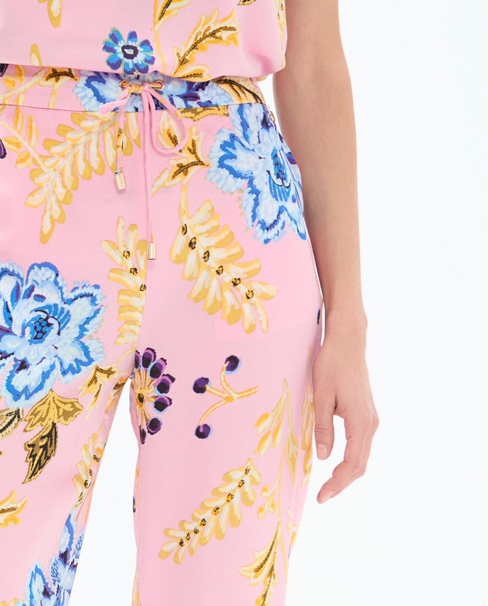 Calças Jogger Satinadas com Print de Flores Rosa-claro-2