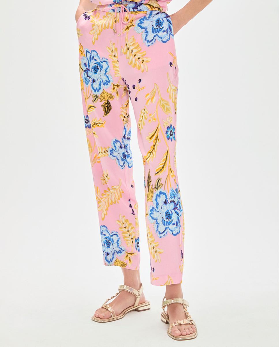 Calças Jogger Satinadas com Print de Flores Rosa-claro-3