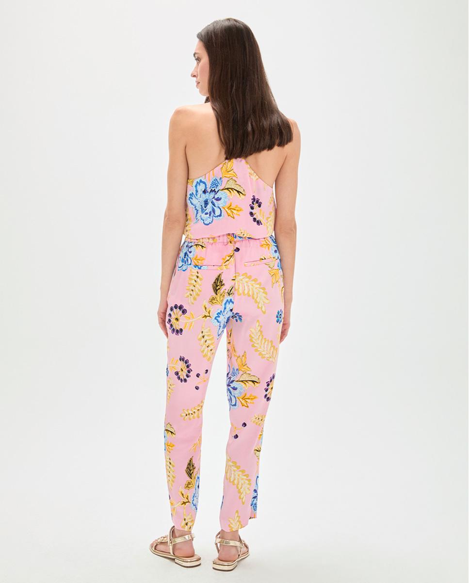 Calças Jogger Satinadas com Print de Flores Rosa-claro-4