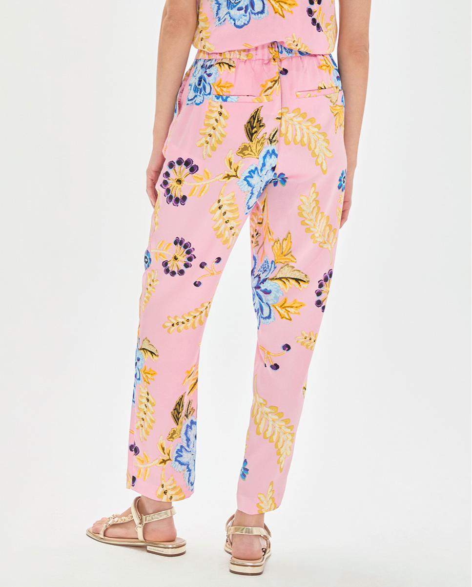 Calças Jogger Satinadas com Print de Flores Rosa-claro-5