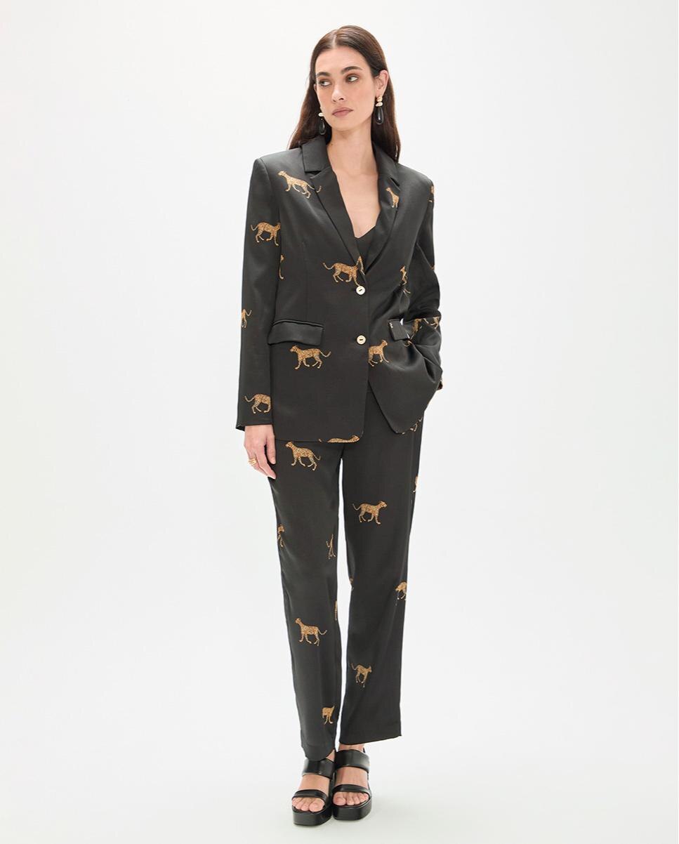 Blazer Estampado em Tecido Acetinado Preto-2
