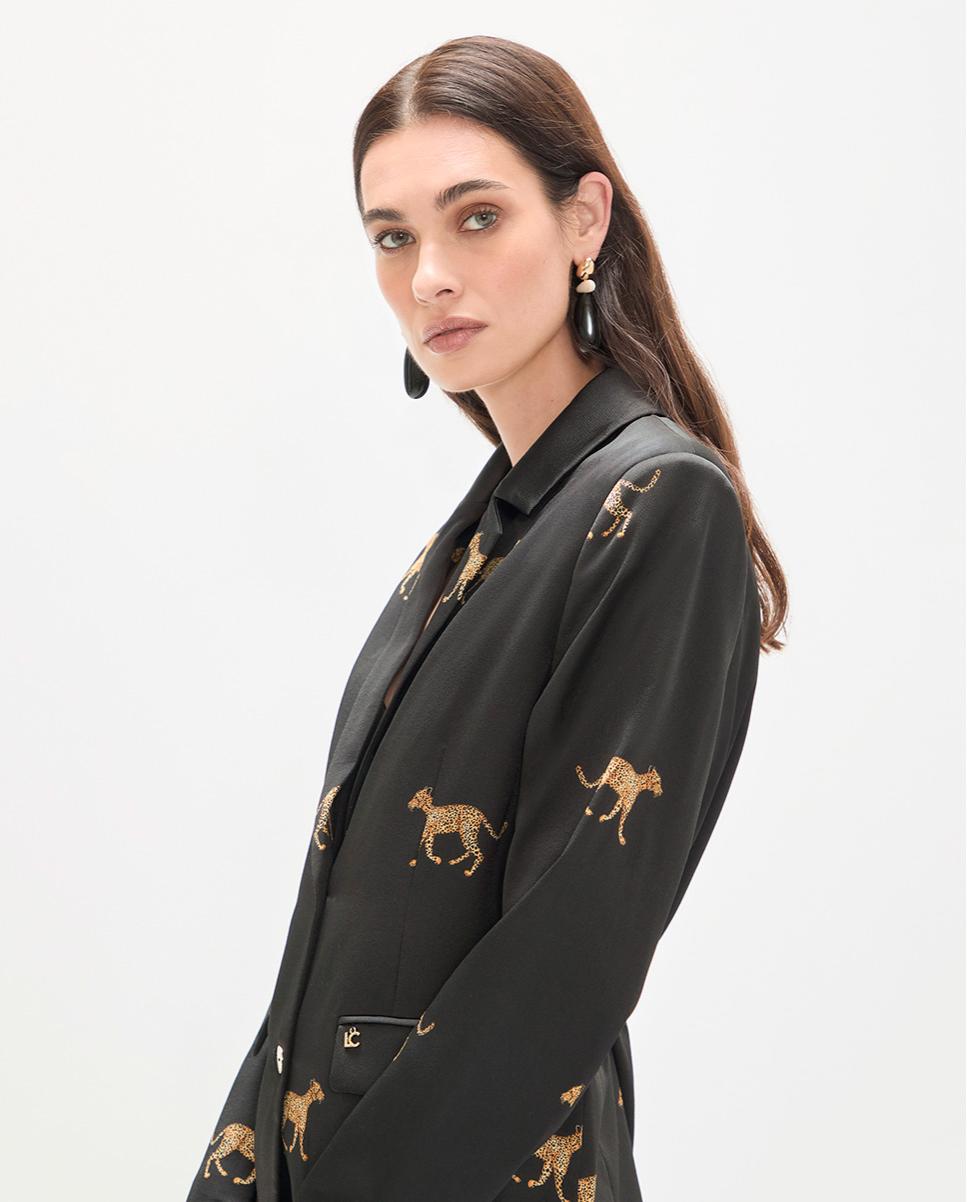Blazer Estampado em Tecido Acetinado Preto-4