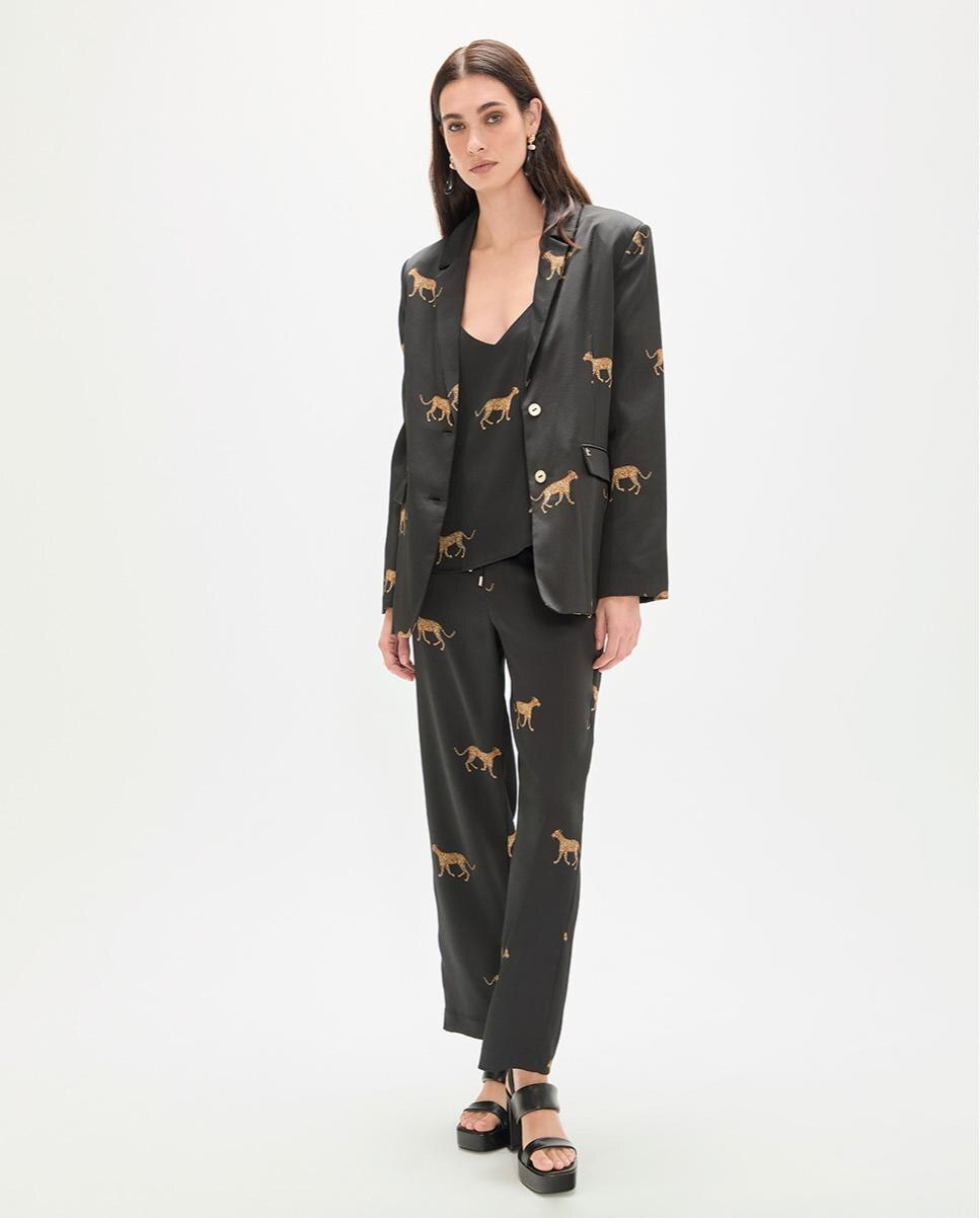 Blazer Estampado em Tecido Acetinado Preto-5