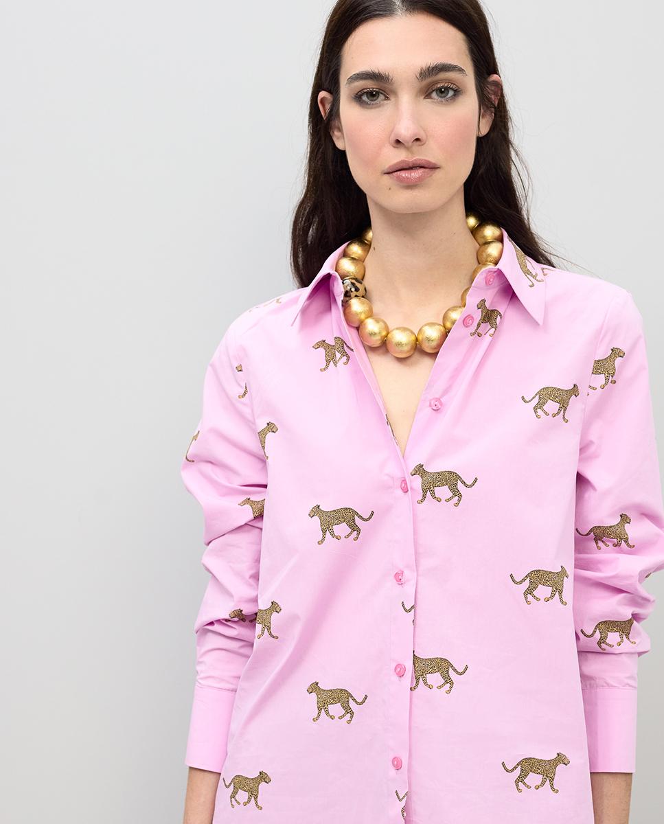 Camisa de Popelina com Print Leopardos Rosa-1
