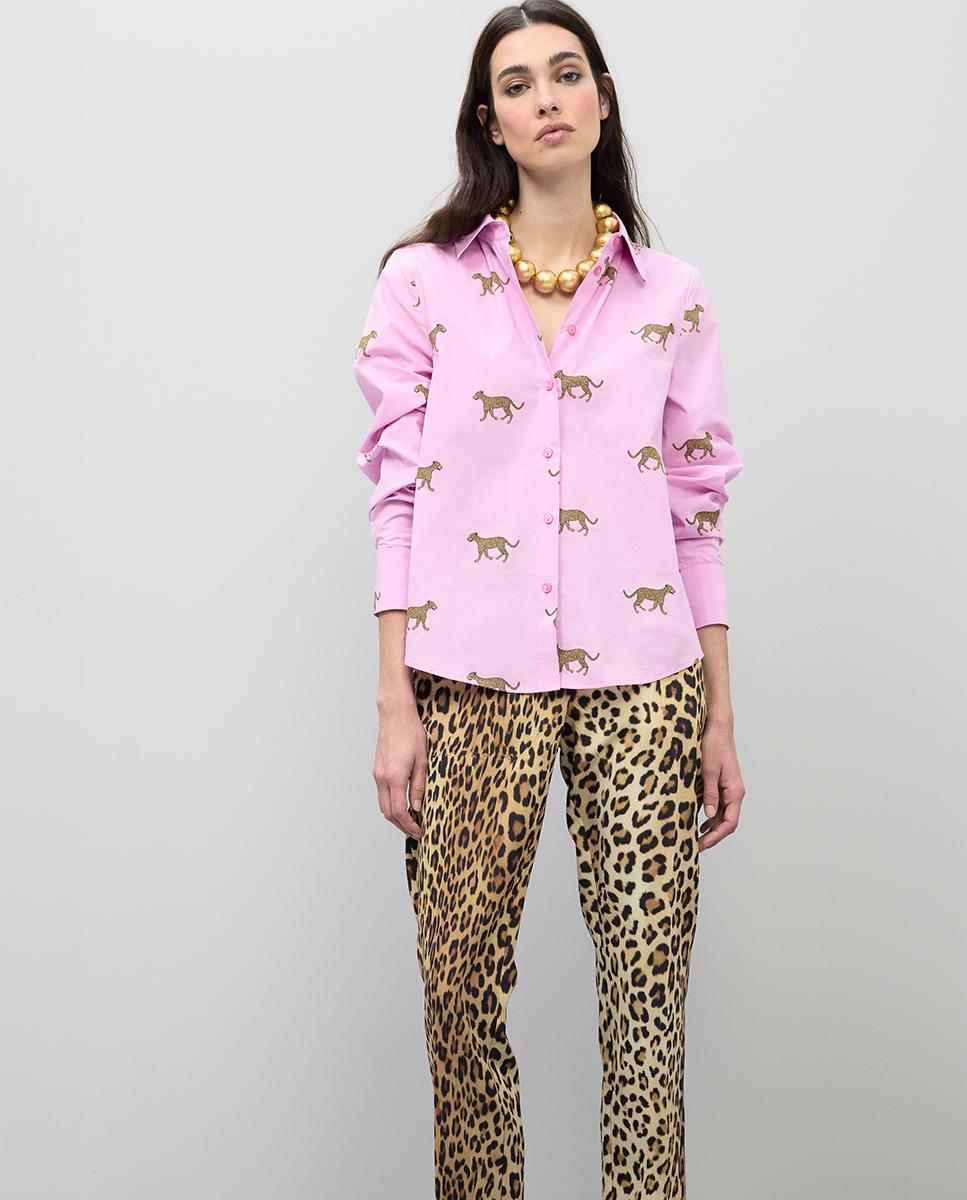 Camisa de Popelina com Print Leopardos Rosa-2