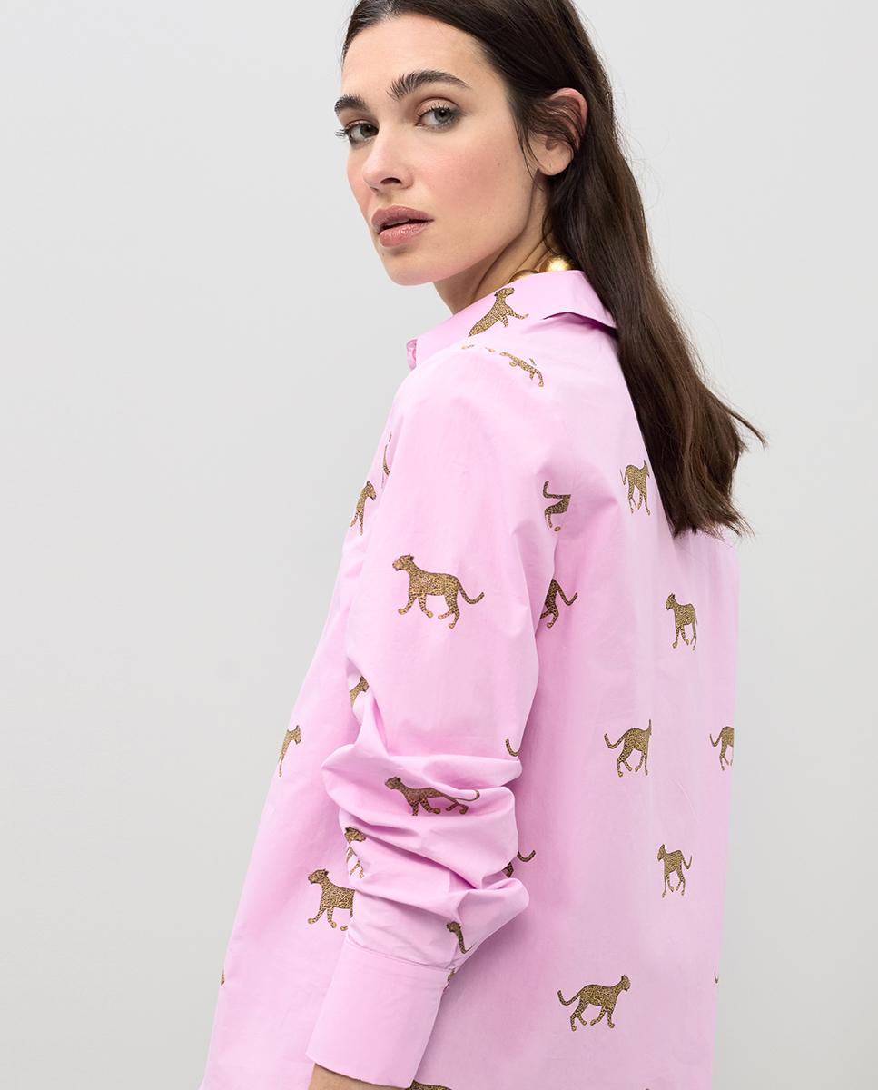 Camisa de Popelina com Print Leopardos Rosa-3