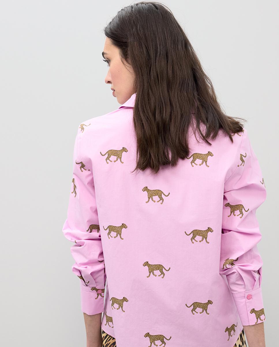 Camisa de Popelina com Print Leopardos Rosa-4