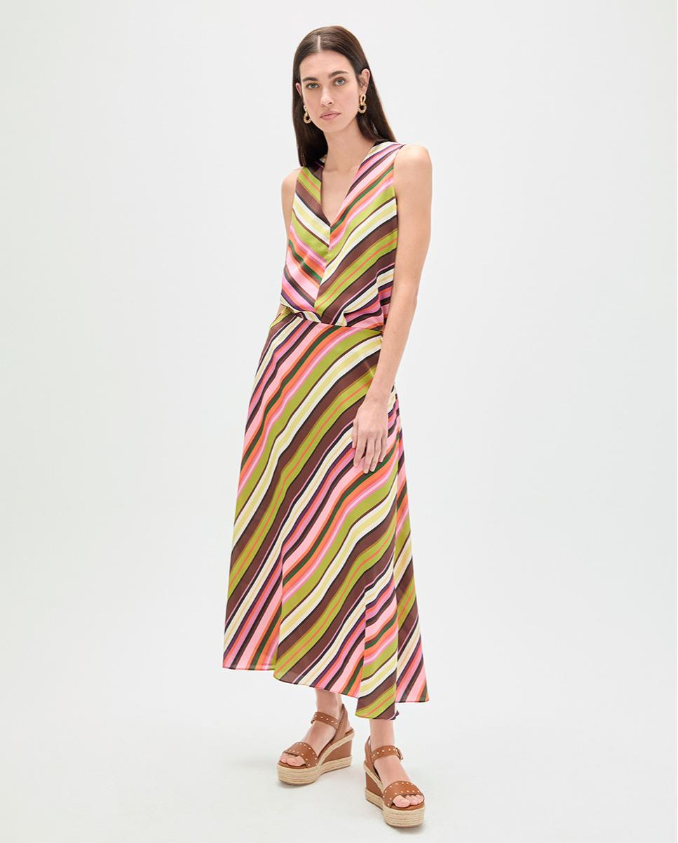 Saia Comprida Acetinada com Print Multiriscas Multicolor-3