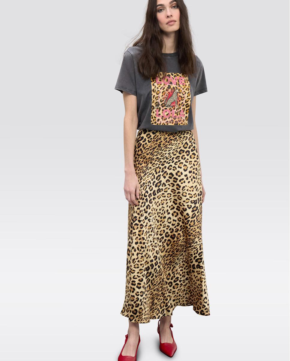 Imagem 0 de Saia Comprida Acetinada em Animal Print