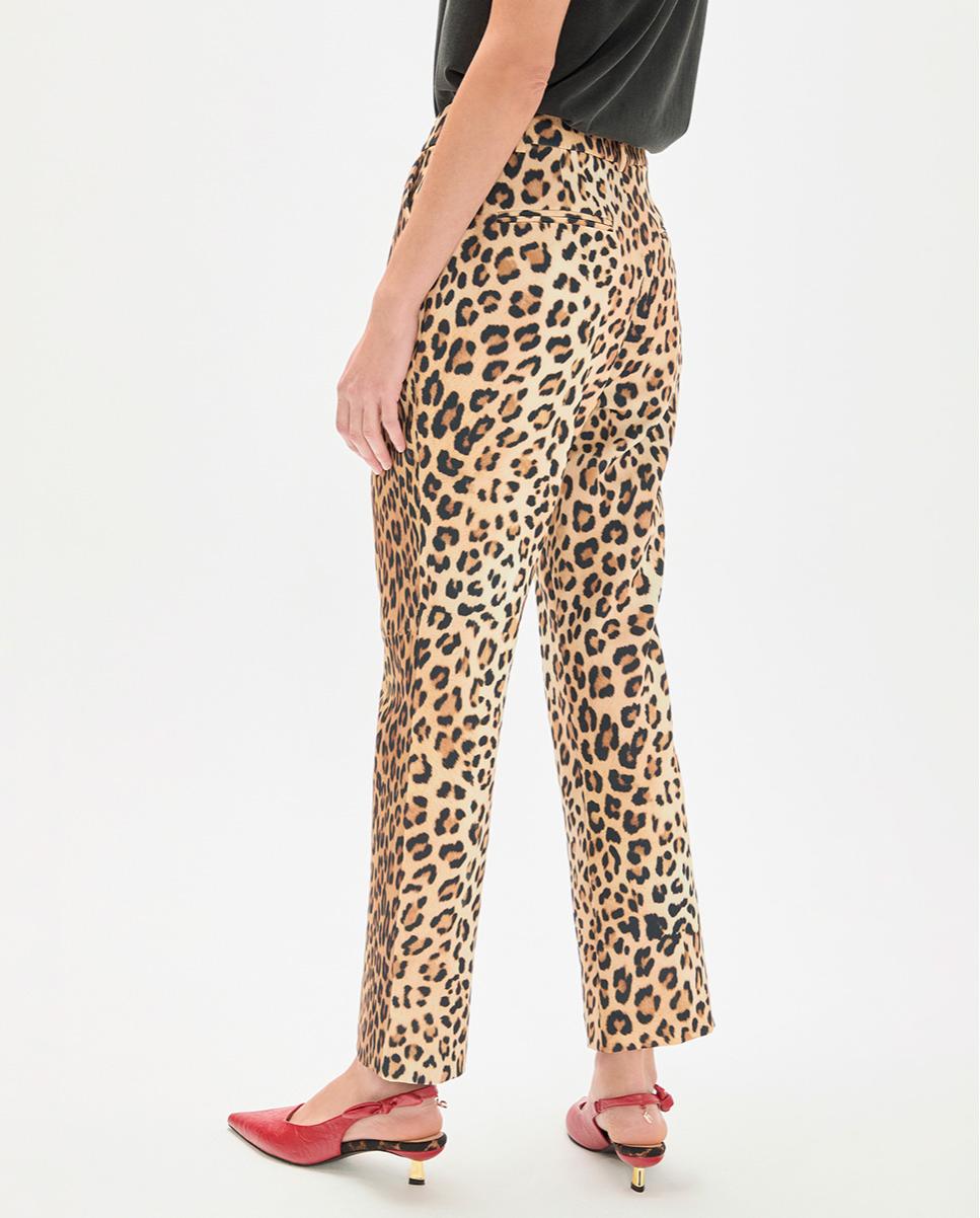 Calças à Boca de Sino Animal Print de Cintura Subida Preto / Natural-3