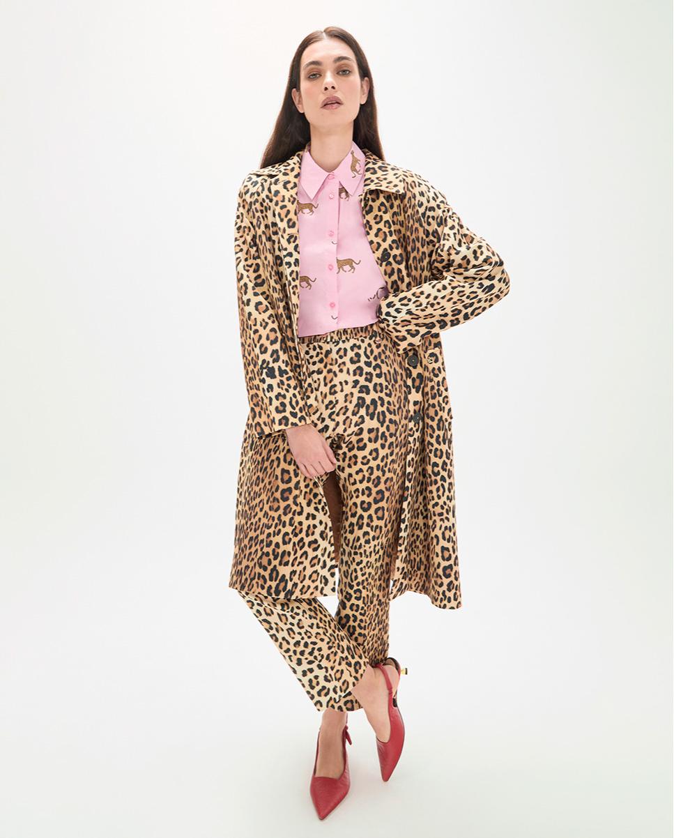 Calças à Boca de Sino Animal Print de Cintura Subida Preto / Natural-4