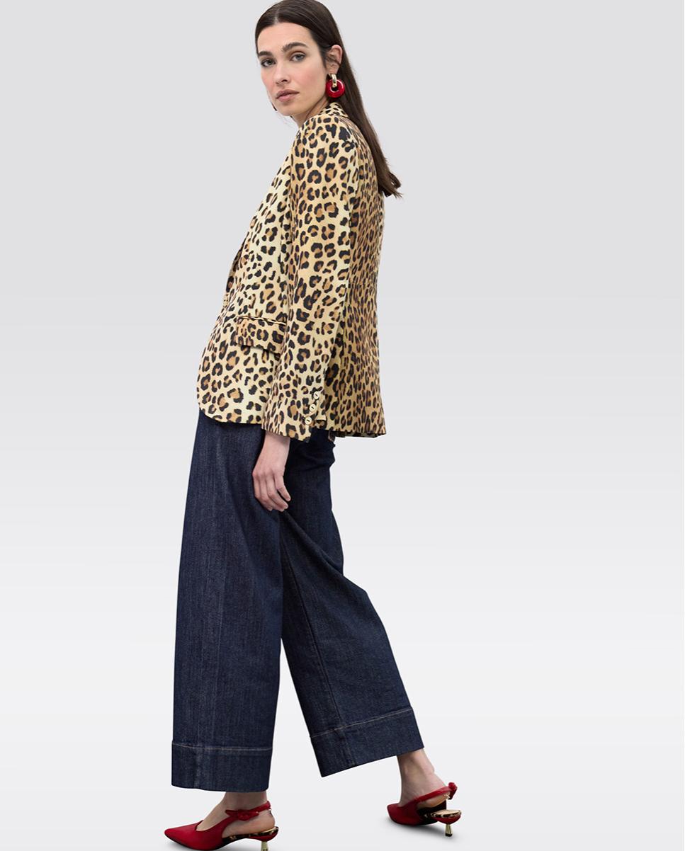 Blazer Ajustado Animal Print Preto / Natural-4