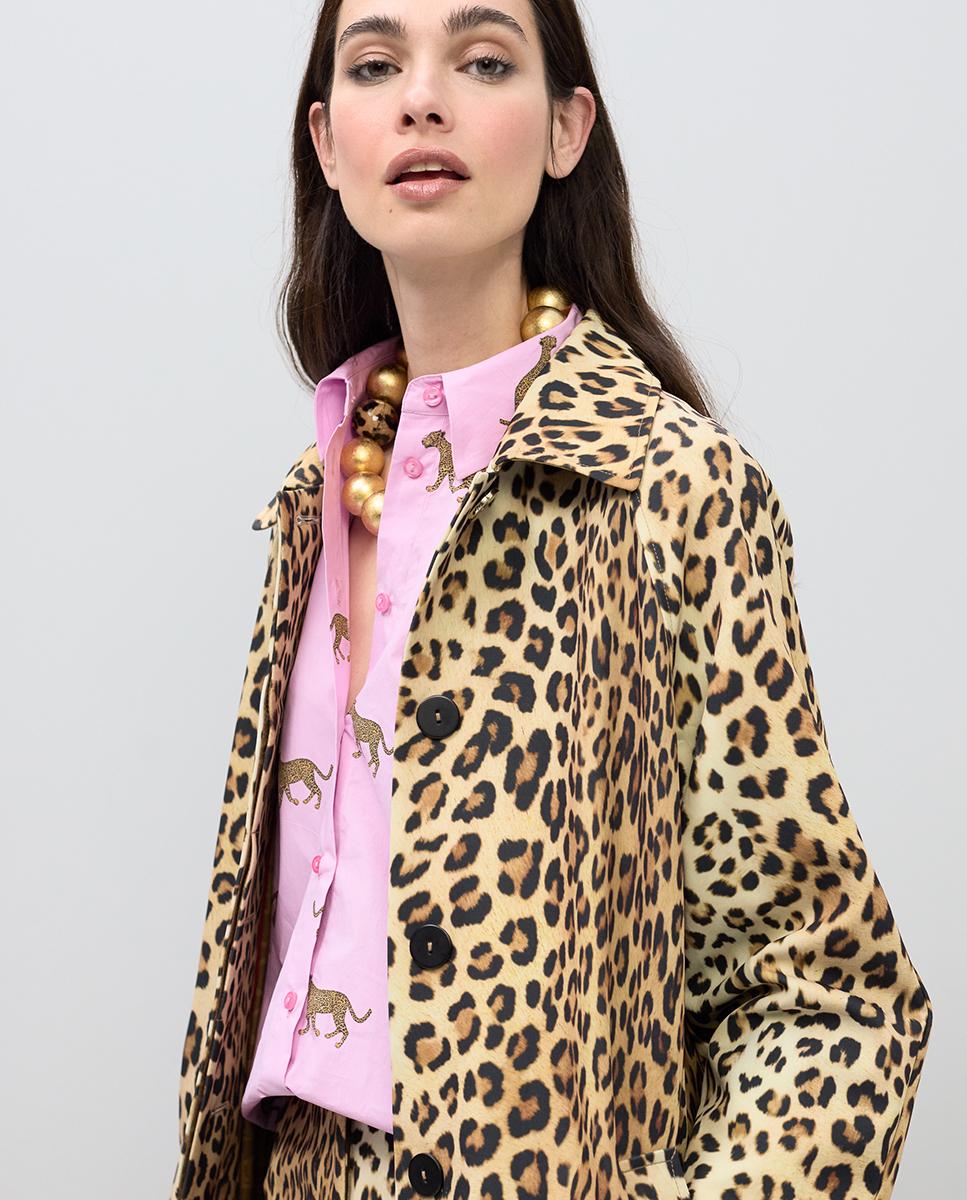 Gabardina Animal Print Resistente à Água Preto / Natural-3