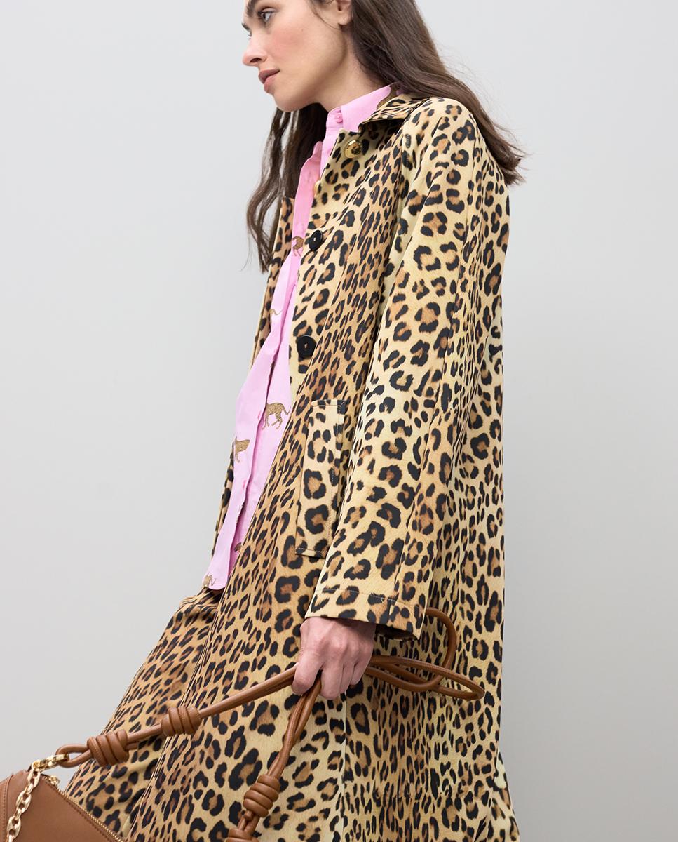 Gabardina Animal Print Resistente à Água Preto / Natural-5