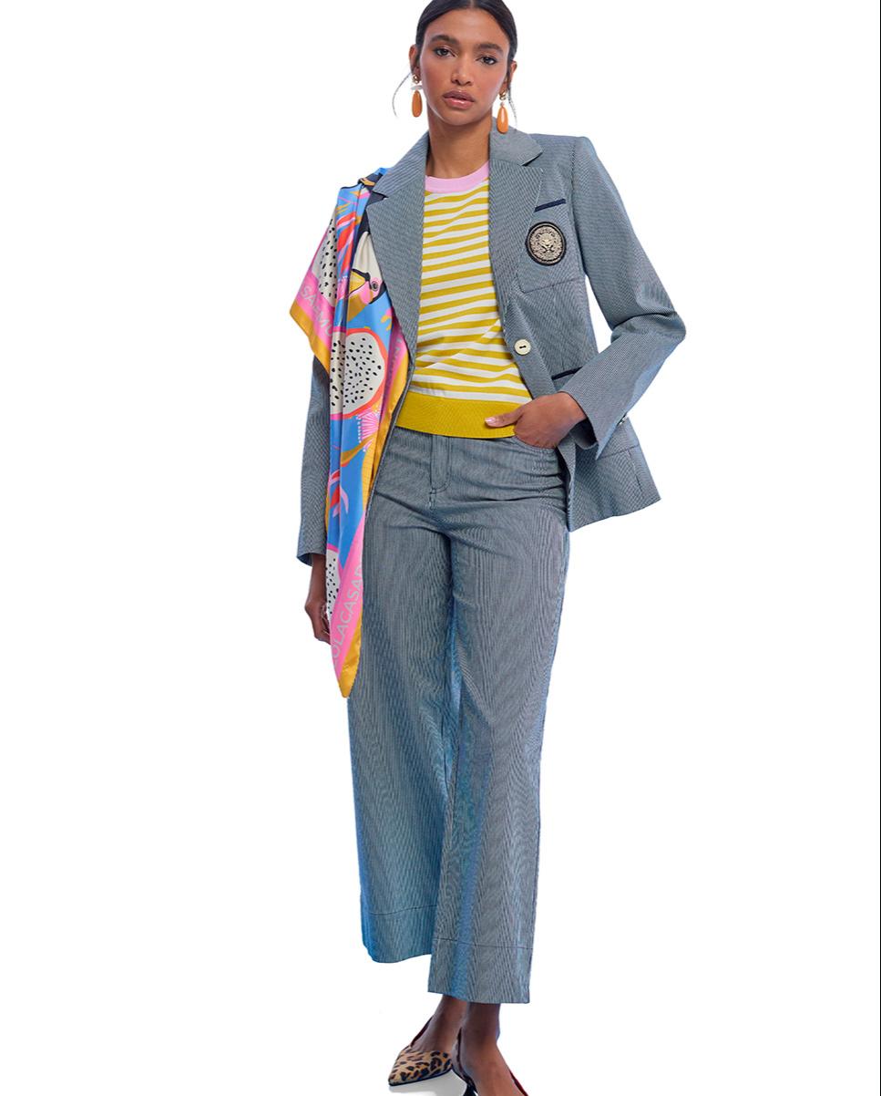 Blazer às Riscas com Escudo Bordado Cinzento-1