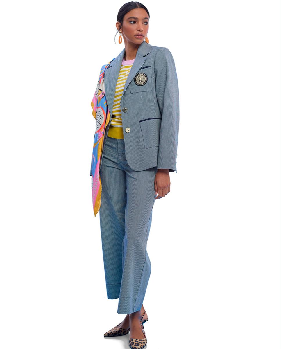 Blazer às Riscas com Escudo Bordado Cinzento-3