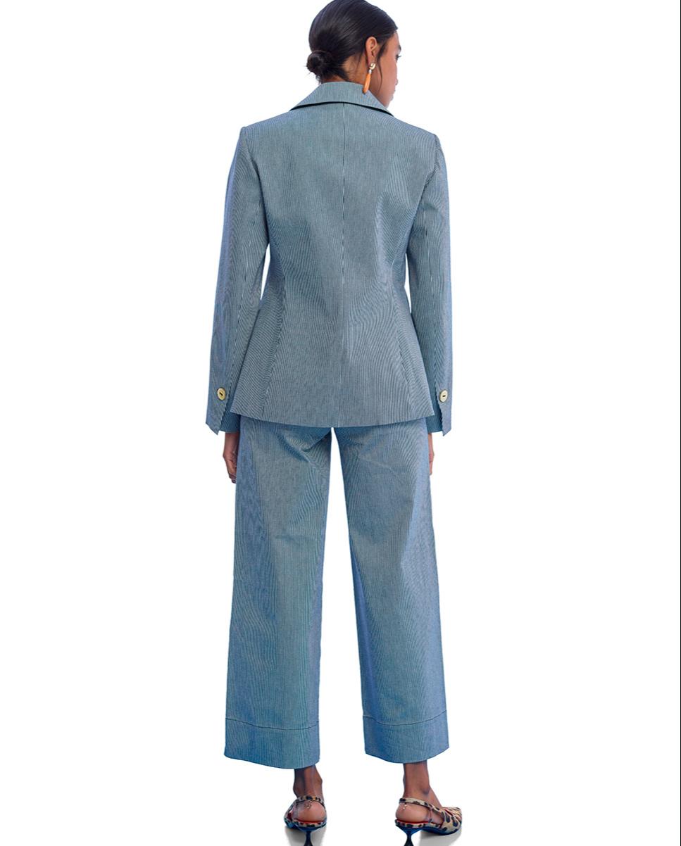 Blazer às Riscas com Escudo Bordado Cinzento-4