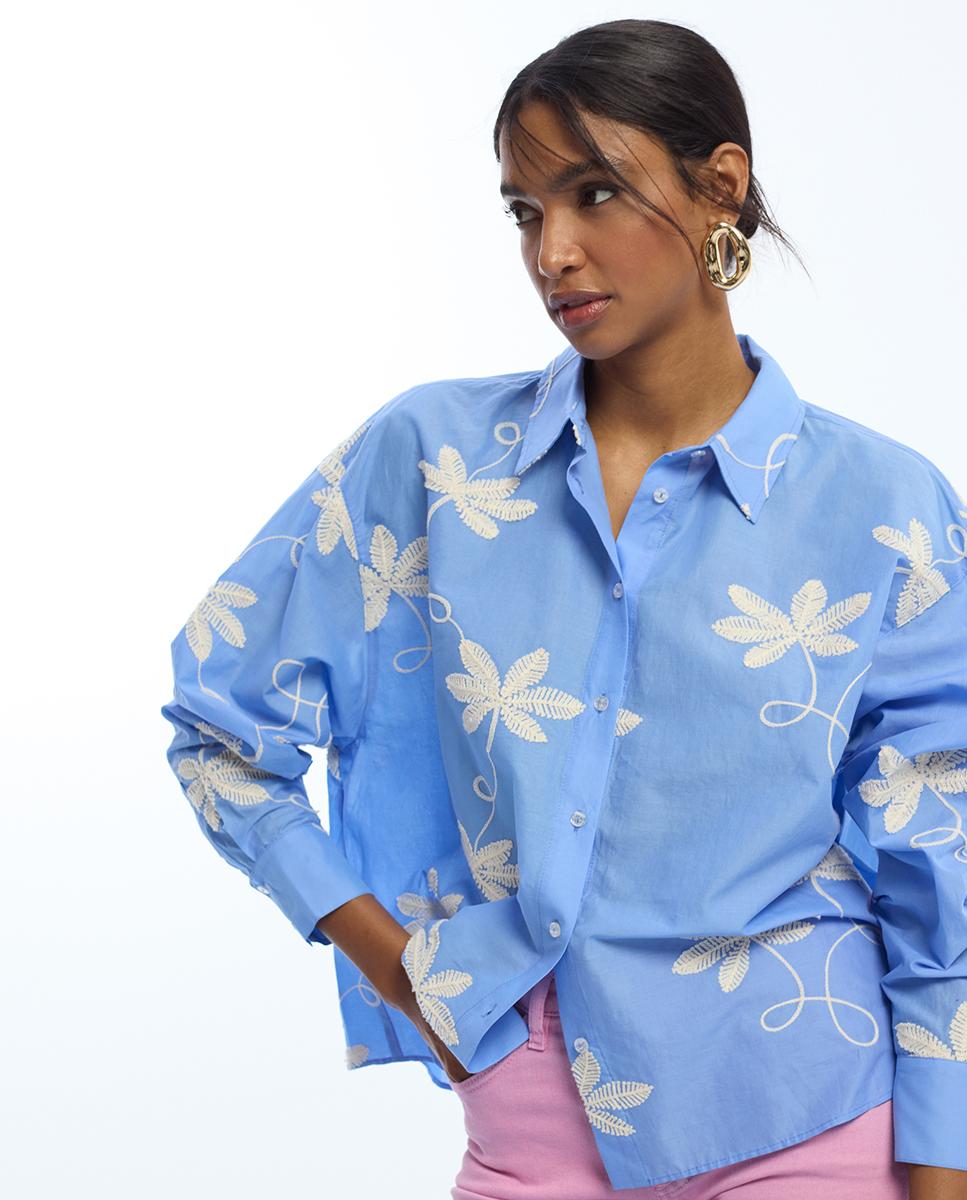 Imagem 0 de Camisa de Algodão com Bordado de Flores