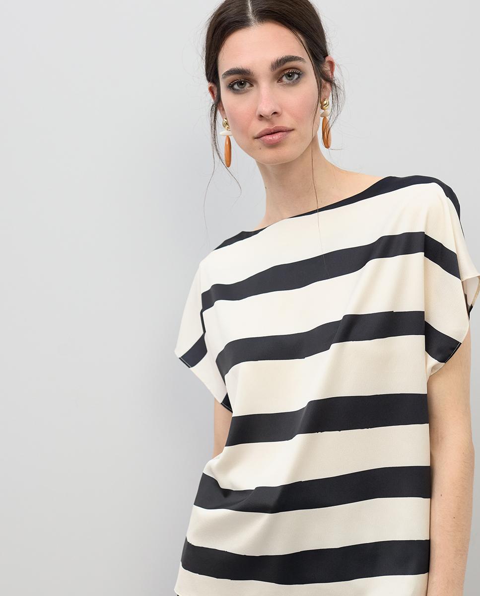 Imagem 0 de Blusa Acetinada às Riscas Bicolor
