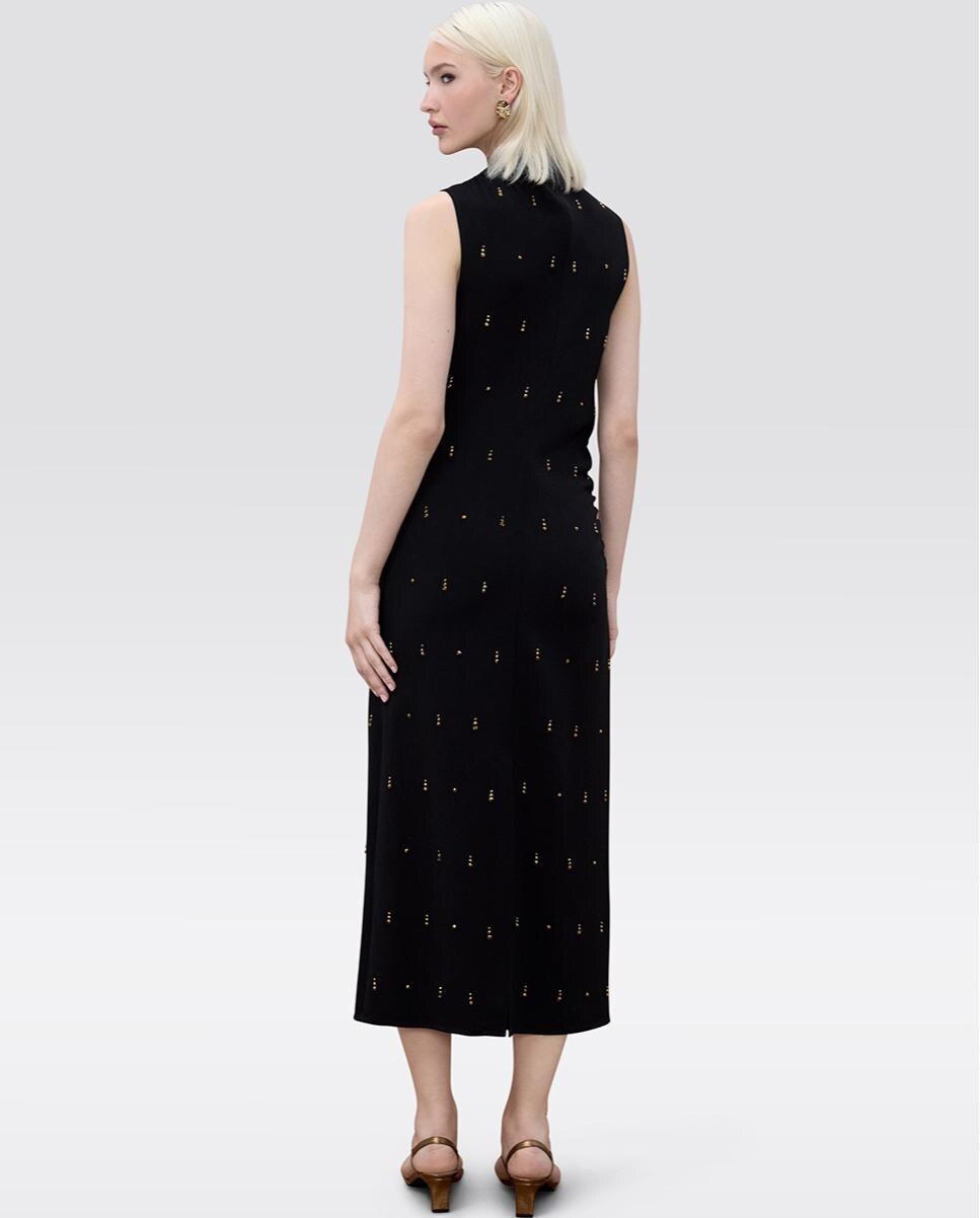 Vestido Midi sem Mangas com Pedrinhas Preto-4