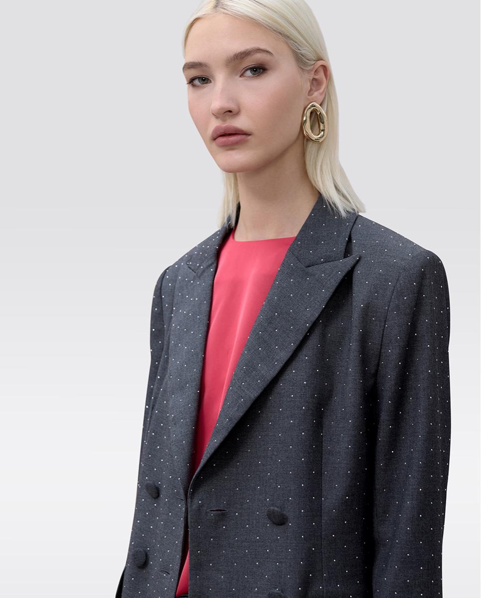 Blazer Cruzada com Salpicado de Strass Cinzento-2