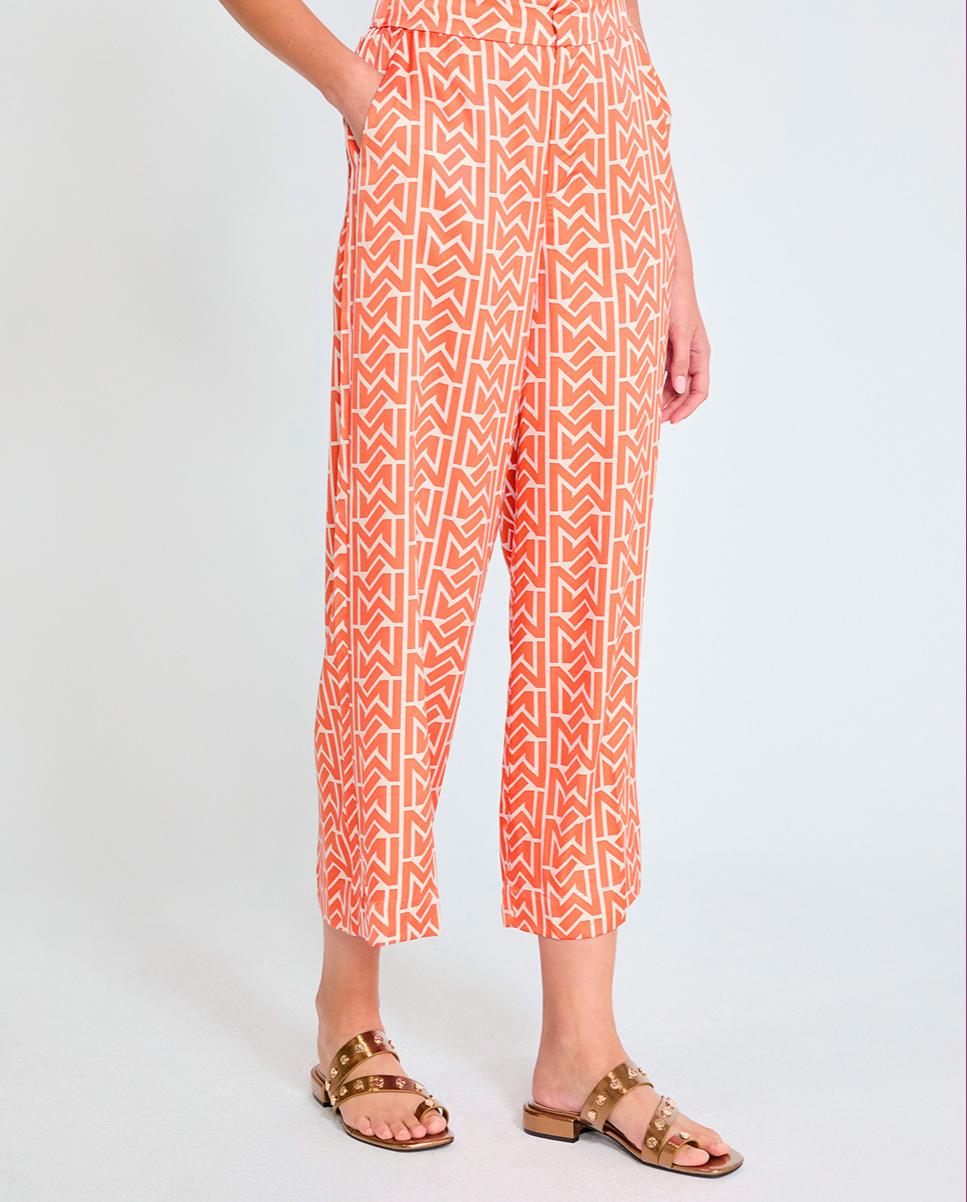Calças Largas Culotte Acetinadas com Estampado Laranja-2