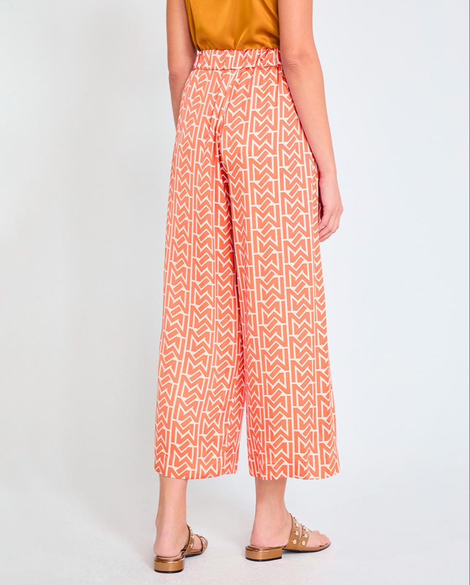 Calças Largas Culotte Acetinadas com Estampado Laranja-3