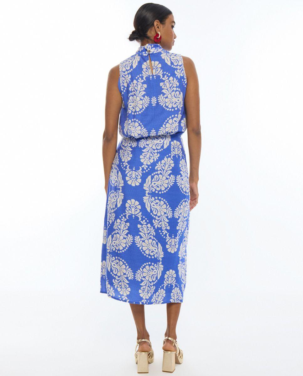 Saia Páreo com Estampado Paisley Azul / Branco-3