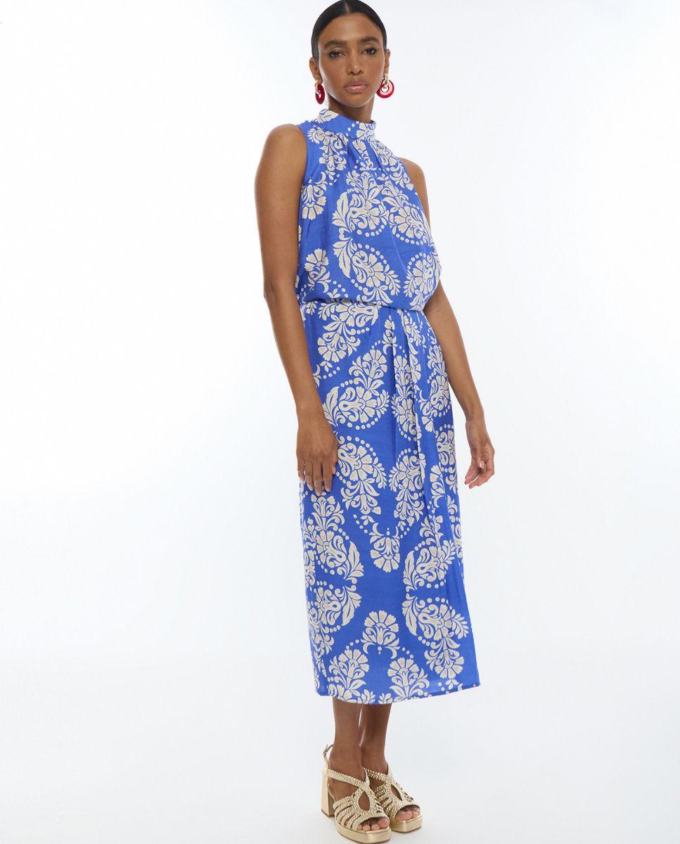 Saia Páreo com Estampado Paisley Azul / Branco-4