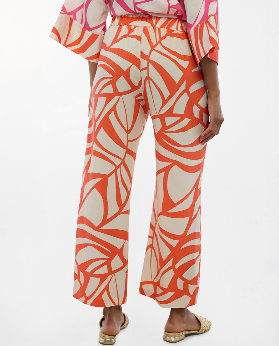 Calças Largas Culotte com Estampado de Folhas Laranja-3