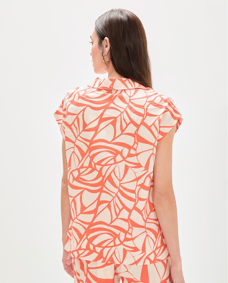 Blusa de Manga Curta com Print de Folhas Laranja-5