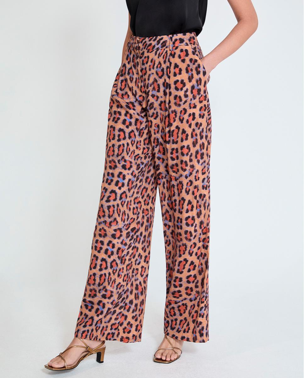 Calças Largas Palazzo em Animal Print Multicolor-3