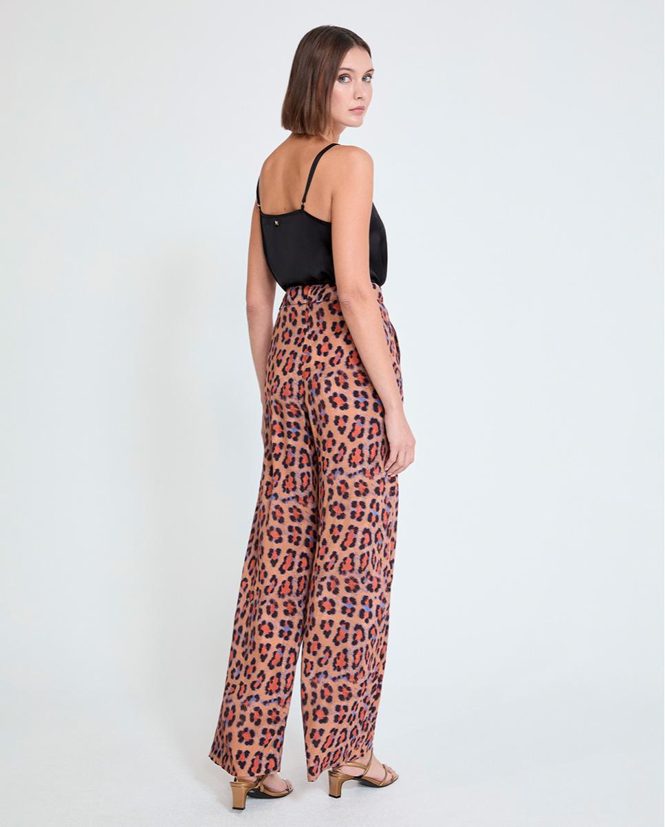 Calças Largas Palazzo em Animal Print Multicolor-5