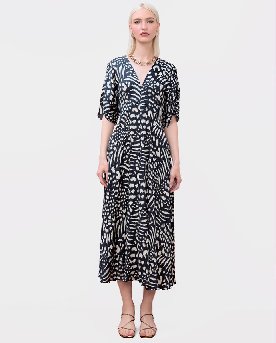 Imagem 0 de Vestido Midi Estampado com Decote em V