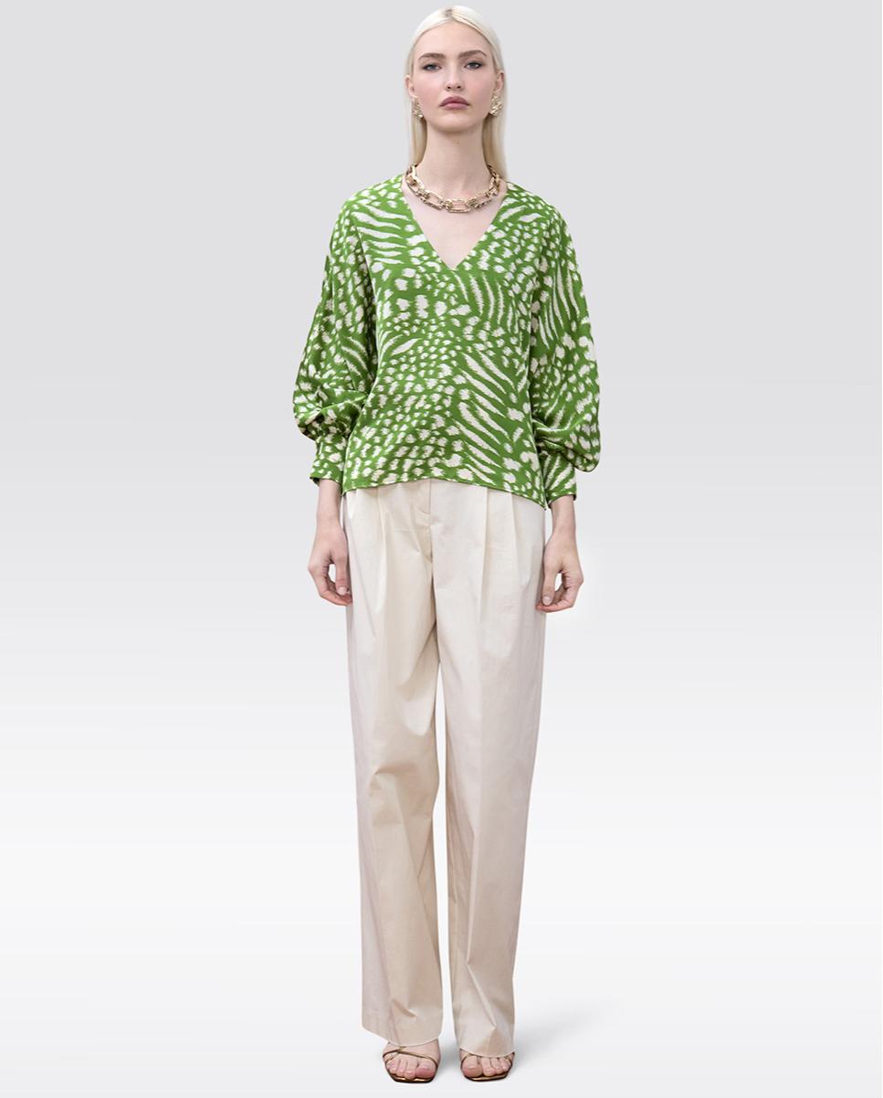 Blusa Estampada com Decote em V Verde-6