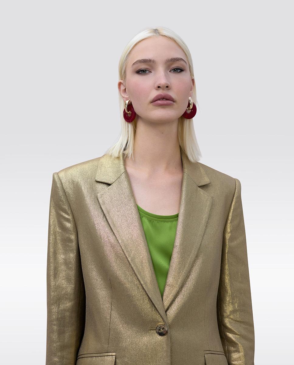 Blazer Ajustado em Tecido Metalizado Ouro-2
