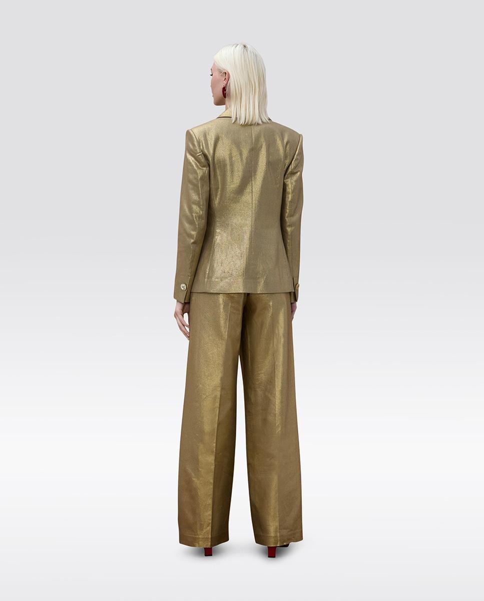 Blazer Ajustado em Tecido Metalizado Ouro-3