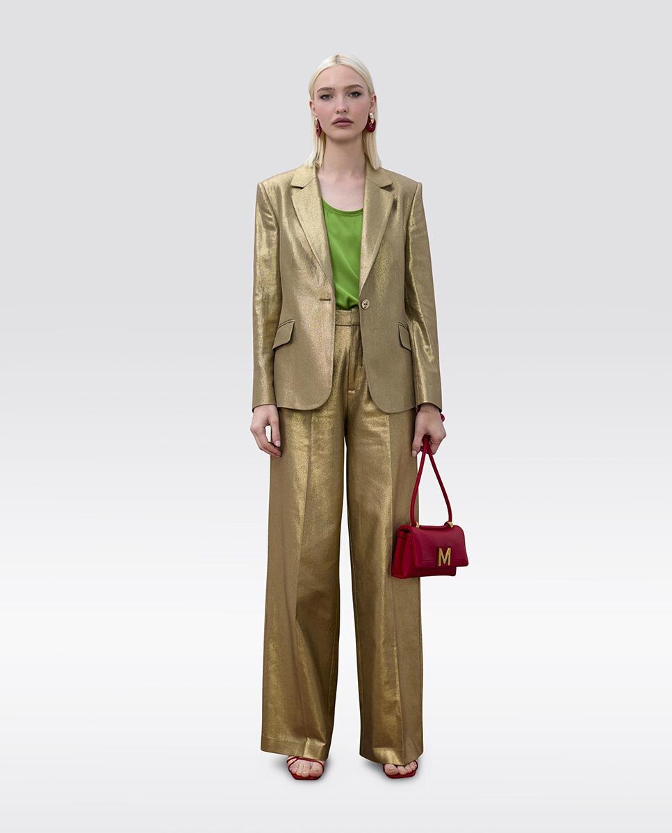 Blazer Ajustado em Tecido Metalizado Ouro-4