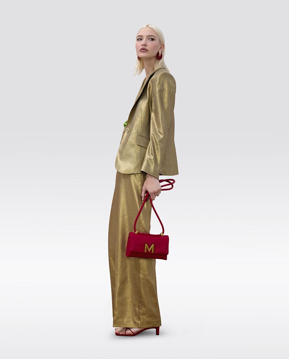 Blazer Ajustado em Tecido Metalizado Ouro-5