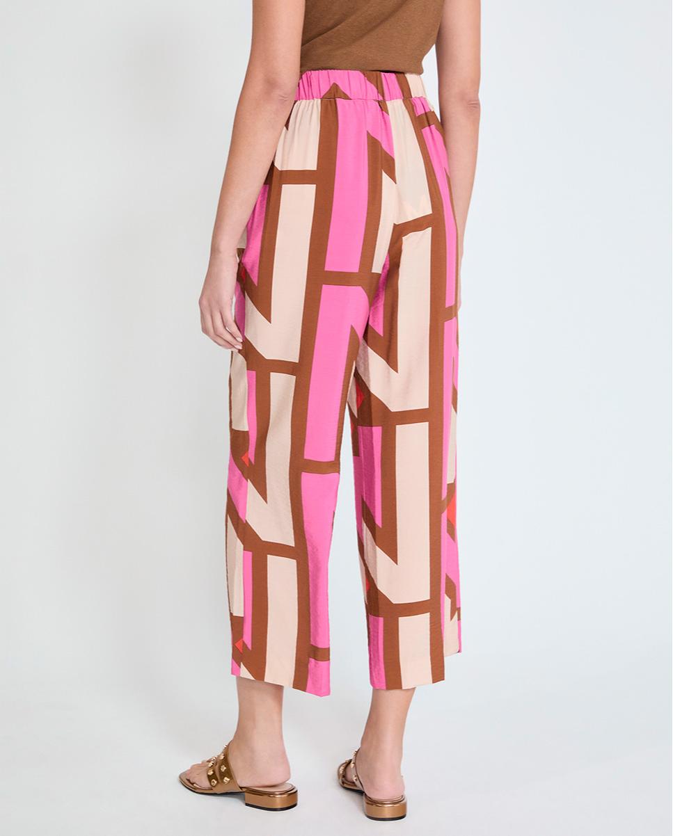 Calças Largas Culotte em Tecido Estampado Multicolor-5