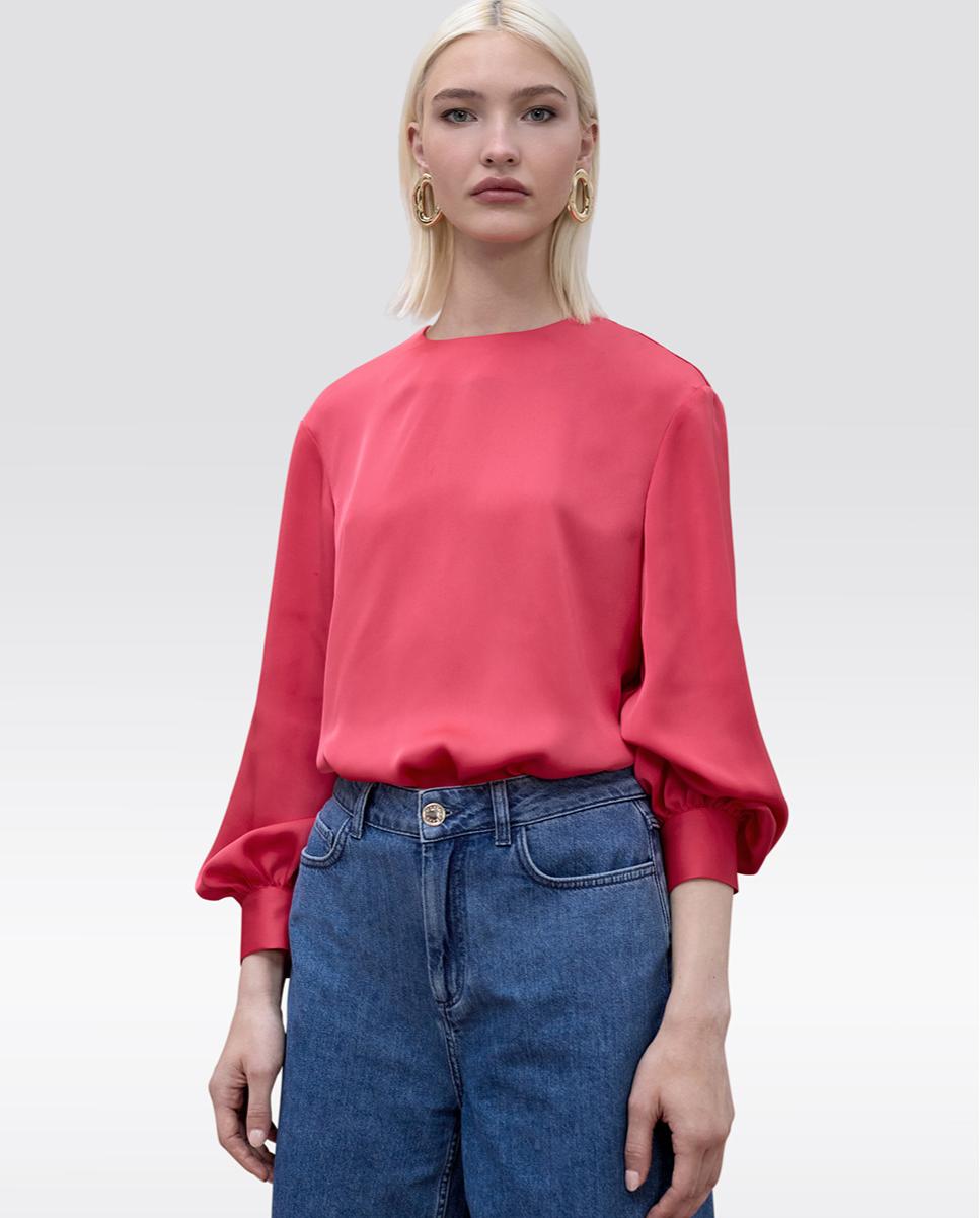 Blusa Acetinada com Punhos Ajustados Coral-2