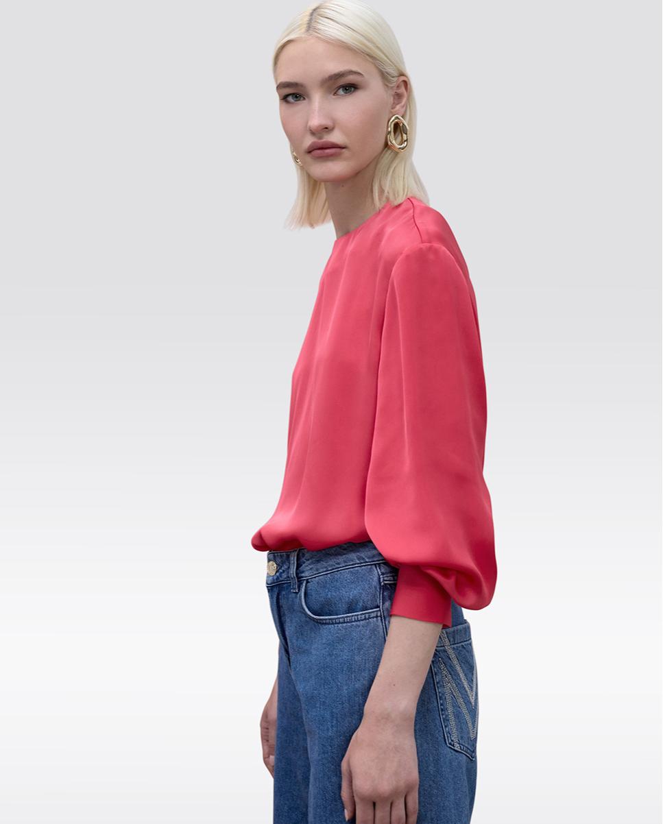 Blusa Acetinada com Punhos Ajustados Coral-3